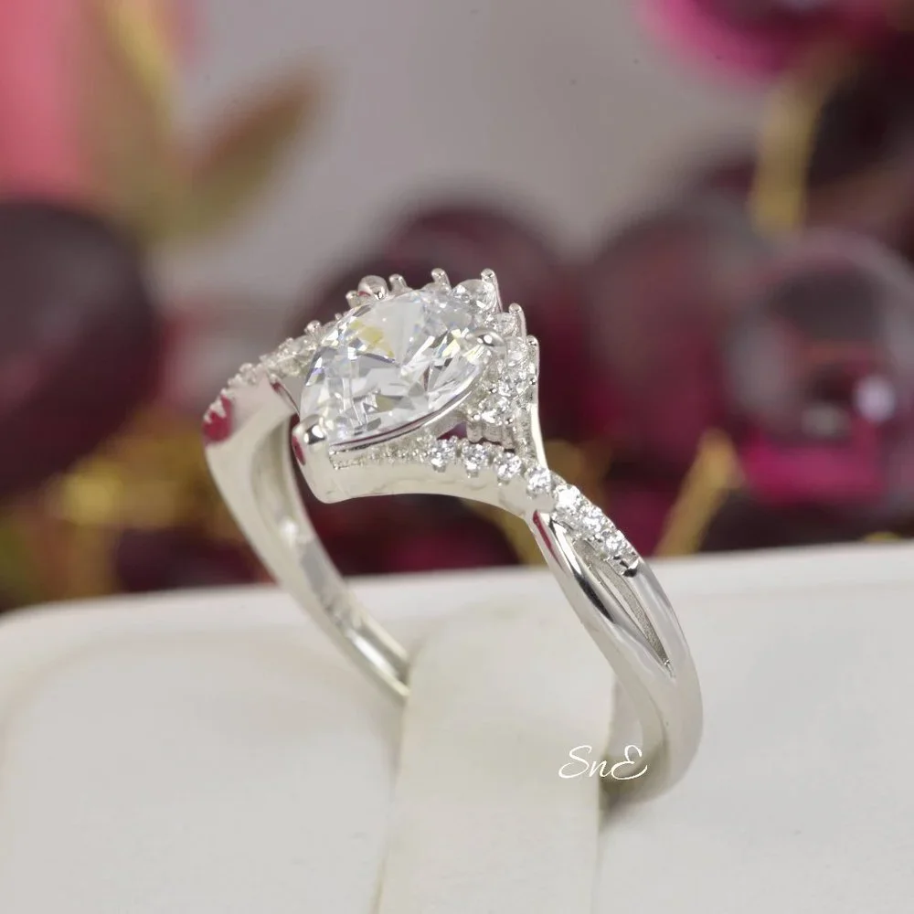 New Lab Diamond Halo Pear Engagement Ring